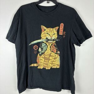 Cat Lovers Samurai Killer Cat‎  T-Shirt Women L Novelty Black Graphic Tee